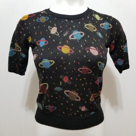 Zara Tops - Zara top Small black galaxy space planets universe Saturn metallic knit